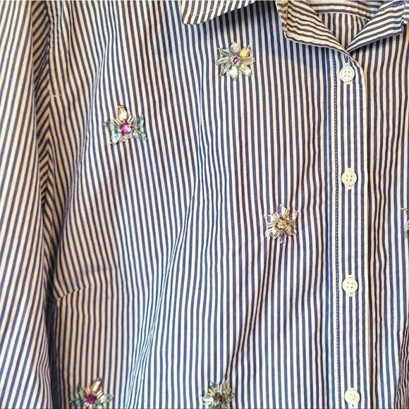 Talbots Women's Blue Striped Jewel Embellished Button Down Shirt Size 3X - Picture 4 of 6